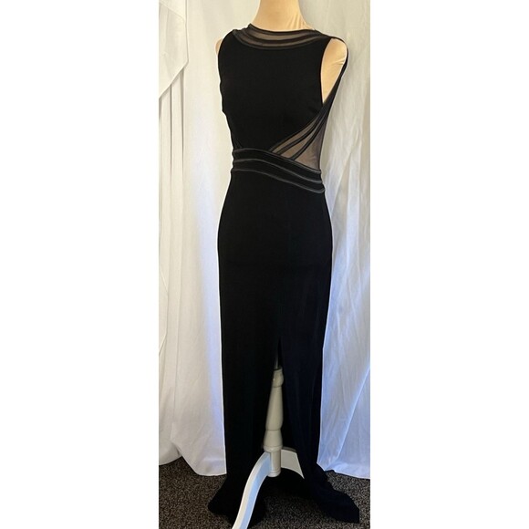 Tadashi Shoji Black Mesh Panel Evening Gown Elegant Formal Dress S - Picture 3 of 16